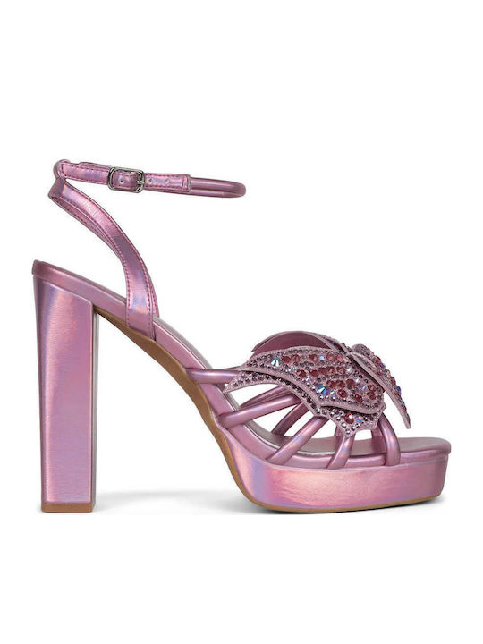 Jeffrey Campbell Fantasies Leather Sandals with Strass Pink