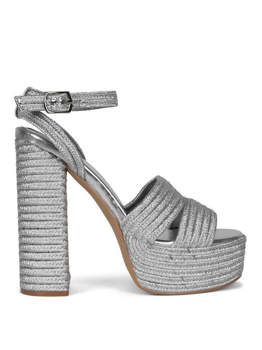 Jeffrey Campbell Platform Women's Sandals Silver with Chunky High Heel