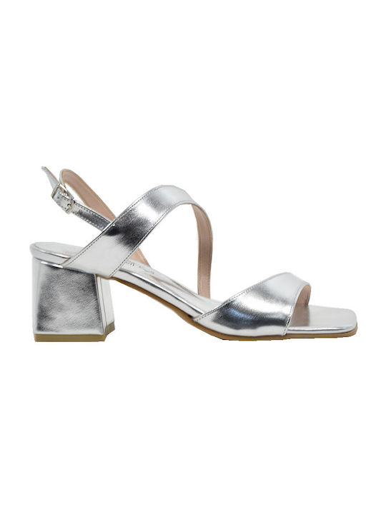 Ellen Women's Sandals 53524 Silver with Chunky Medium Heel
