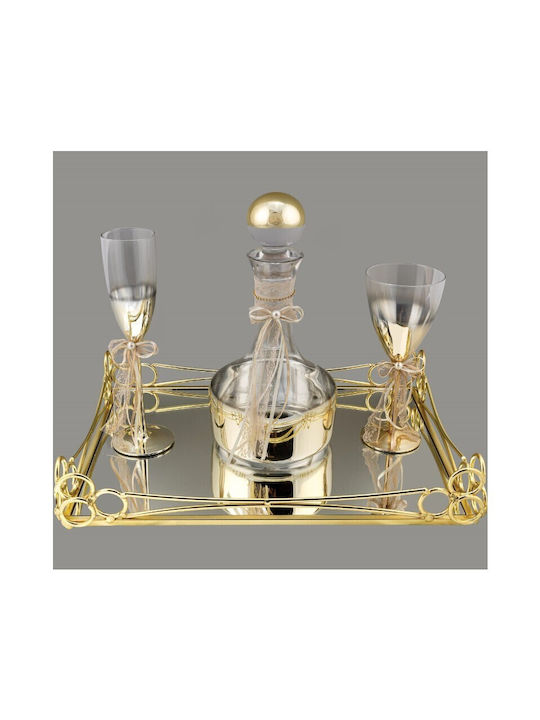 La Vista Glass / Metallic Wedding Set with Champagne & Wine Glass on Tray Gold with Mirror 4pcs