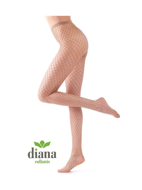 DIANA - 9993 Tights Net with Large Rhombus-Caramel-3 PIECES