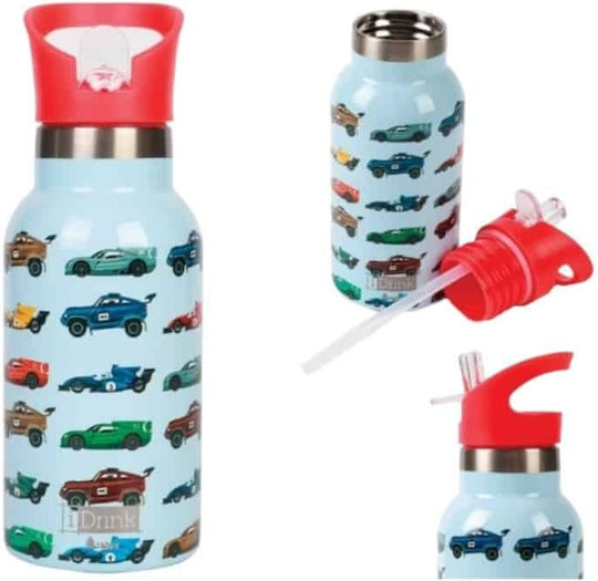 Total Gift Cars Kinderflasche Thermos Rostfreier Stahl mit Strohhalm Hellblau 350ml