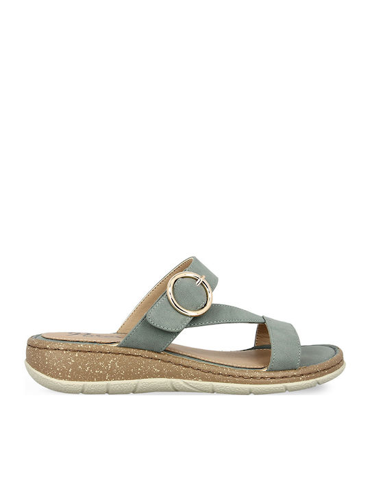 Leder Flache Sandalen für Damen Anatomisch in Hellblau Farbe