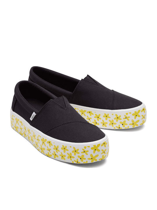 Toms Fenix Platform Sun Daisies Fabric Espadrilles Black