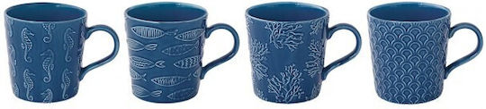Marva Sea Life Becher aus Porzellan Blau 380ml 4Stück