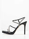 Makis Kotris Leather Women's Sandals with Strass Black with Chunky High Heel