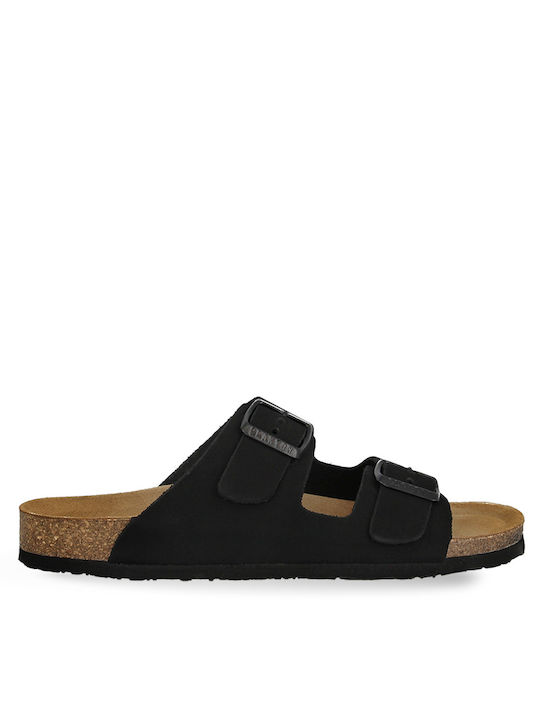 Plakton Leather Women's Flat Sandals Nubuck Black