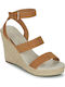 Women's Synthetic Leather Ankle Strap Platforms Brown