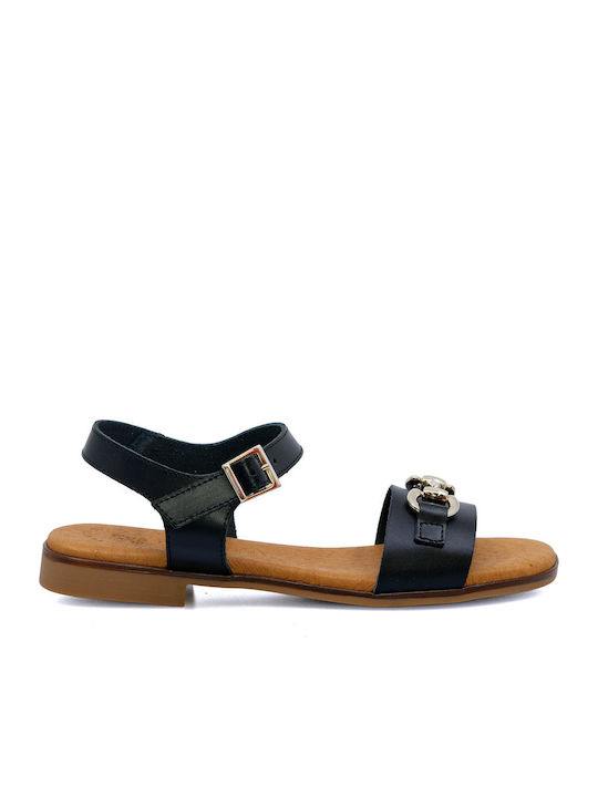 Leder Flache Sandalen für Damen mit Riemen in Schwarz Farbe