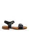 Leder Flache Sandalen für Damen mit Riemen in Schwarz Farbe