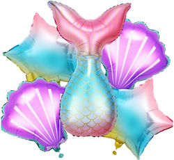 Set of 5pcs Birthday Party Balloons Mermaid Shells and Stars - Purple