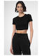 Women's Athletic Crop Top Short Sleeve Black
