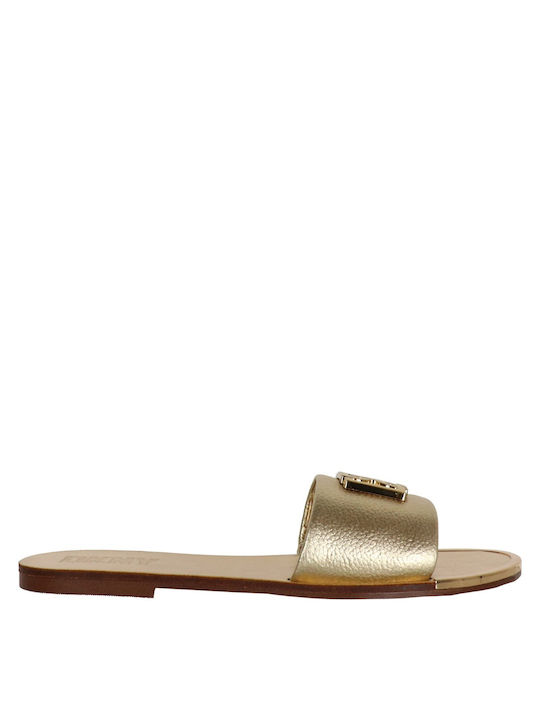 DKNY Leder Damen Flache Sandalen in Gold Farbe