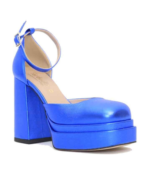 Fardoulis Leather Blue Heels with Strap FRDLS-