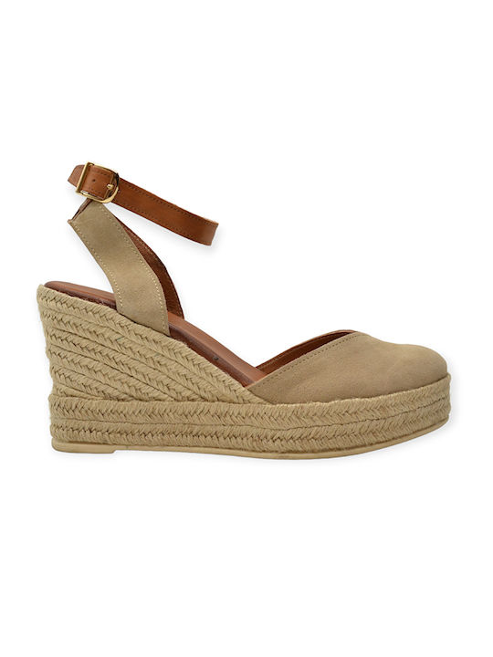 Commanchero Original Women's Leather Platform Espadrilles Beige