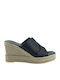 Women's Leather Platform Wedge Sandals Black