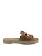 Leather Women's Flat Sandals in Tabac Brown Color