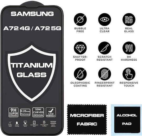 TITANIUM 0.25mm Full Glue Full Face Tempered Glass Μαύρο (Galaxy A72)