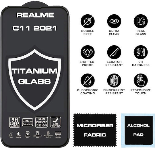 TITANIUM 0.25мм Пълно лепило Закалено стъкло за цялото лице Черен (Realme C11 2021)