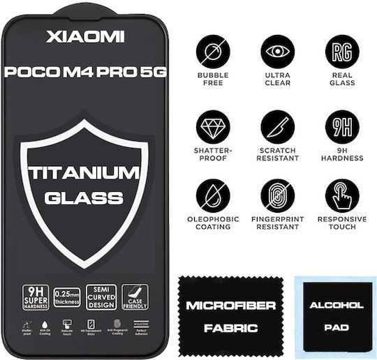 TITANIUM 0.25mm Full Glue Full Face Tempered Glass Μαύρο (Poco M4 Pro 5G / Redmi Note 11s 5G)