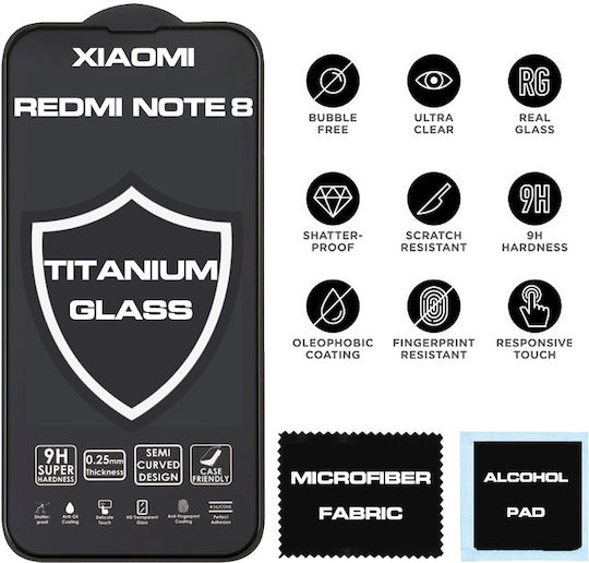 TITANIUM 0.25mm Adeziv complet Full Face Tempered Glass Negru (Redmi Note 8)