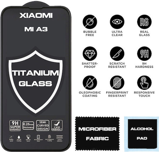 TITANIUM 0.25mm Adeziv complet Full Face Tempered Glass Negru (Mi A3)