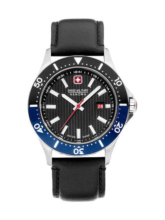 Swiss Military Hanowa Herrenuhr 42mm Chronograph Batterie mit Schwarz Lederarmband