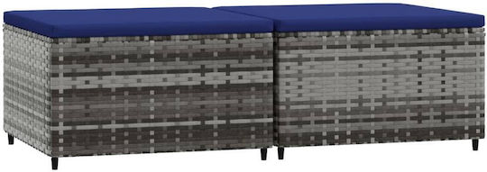Garden Stool Cube Outdoor Rattan with Cushion Blue 2 Pieces 55x55x31cm