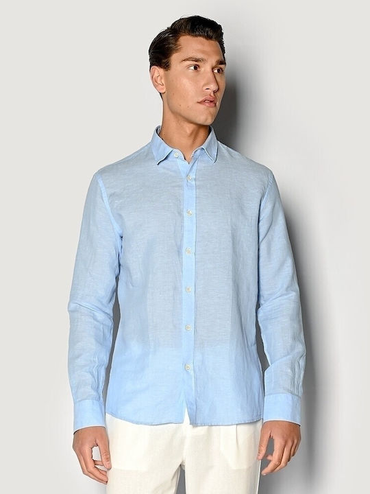 Brokers Jeans Men's Shirt Long Sleeve Linen Light Blue