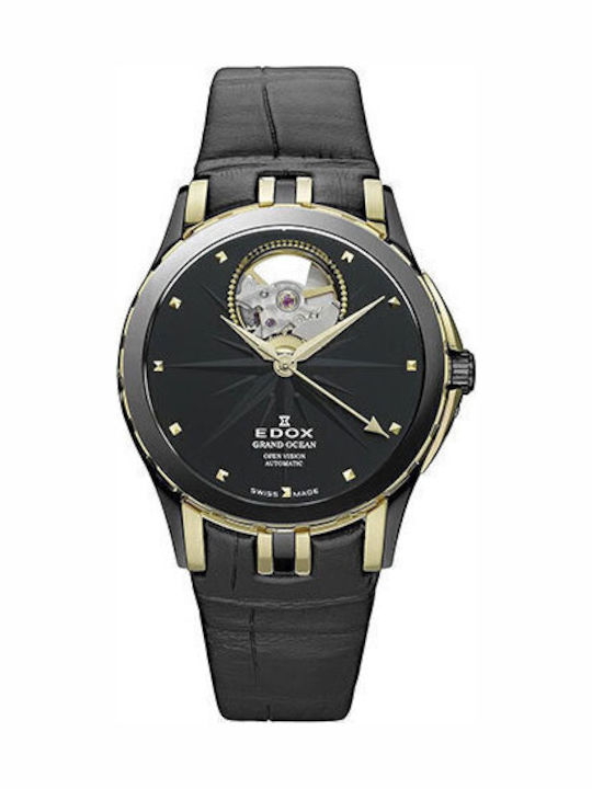 Edox Women's Watch Automatic with Black Leather Strap
