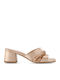 Leather Women's Mules with Chunky Low Heel in Rose Gold Color
