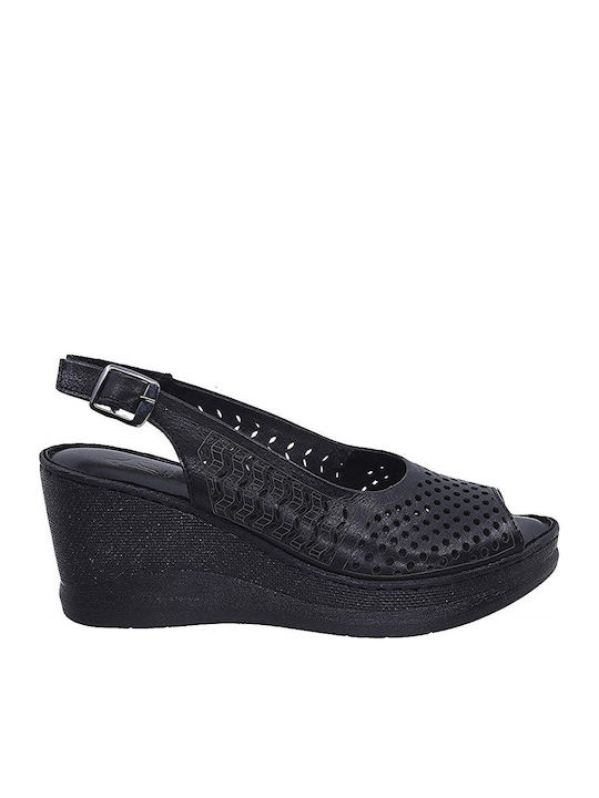 96039 Anatomic Women's Leather Peep Toe Platforms Black 98287 10-011