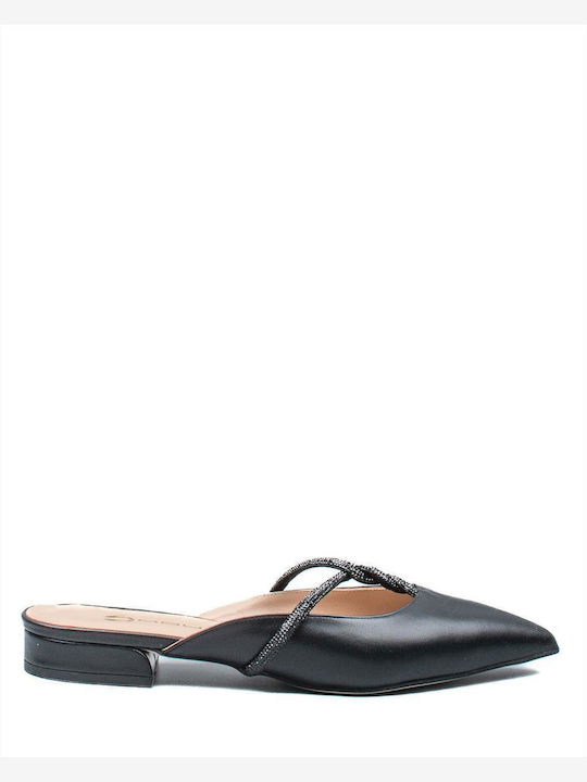 Flat Δερμάτινα Mules σε Μαύρο Χρώμα