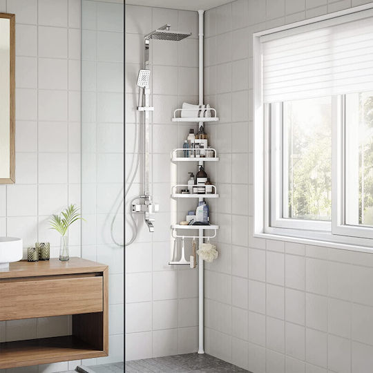 Songmics Ecke An der Wand montiert Badezimmerregal Kunststoff mit 4 Regalböden 35x23x305cm Weiß