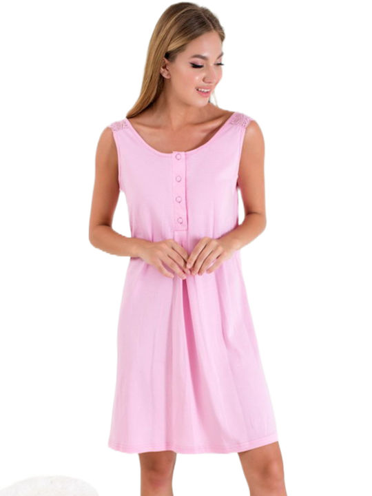 Happy Family Women's Summer Pink Nightgown with Buttons GB-KHF620
