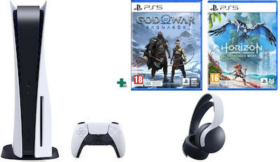 Sony PlayStation 5 με God of War Ragnarok, Horizon Forbidden West & Pulse 3D White