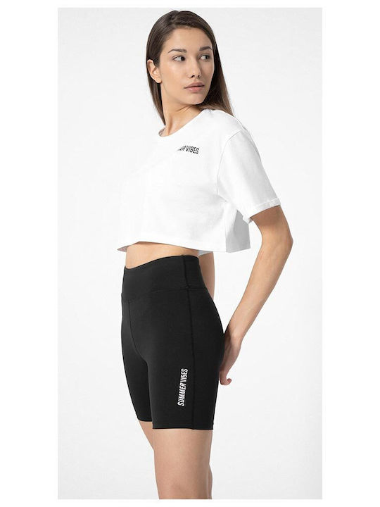 4F Damen Sportliches Crop Top Kurzärmelig Weiß