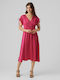 Vero Moda Καλοκαιρινό Midi Βραδινό Φόρεμα Κρουαζέ Pink Yarrow
