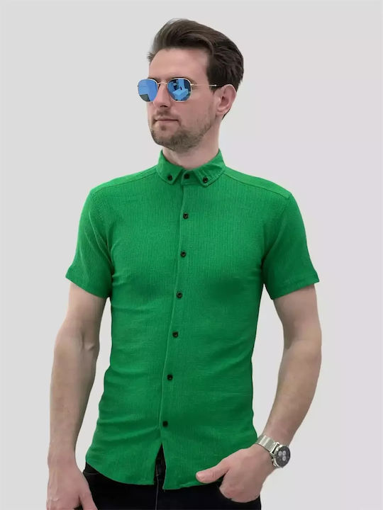 Herren Slim Fit grünes Kurzarmhemd