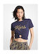 Women's Summer Crop Top Cotton Short Sleeve Navy Blue