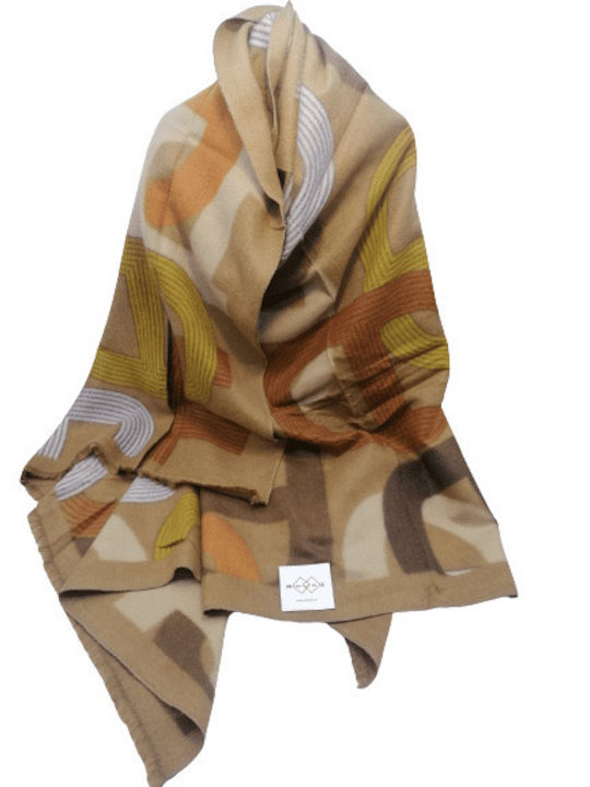 Pashmina - scarf, soft, excellent quality, geometric designs, vintage (90×200cm, 20%cotton,80% viscose, beige-brown shades)
