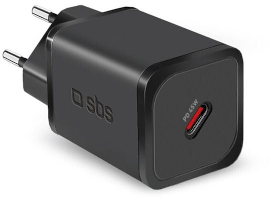 SBS Зарядно Устройство Без Кабел GaN с USB-C Изходен Порт 45W Power Delivery Черно (TRGAN1C45W)