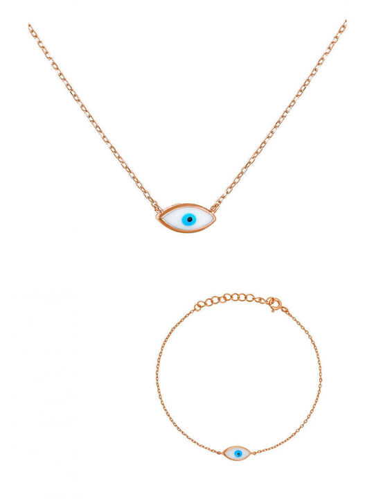Silver 925 Rose Gold Set consisting of Necklace & Bracelet with Eye SET-21698R