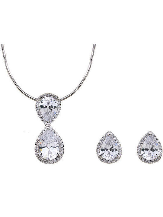 Set Necklace and earrings GLORIA HOPE made of rhodium plated alloy with cubic zirconia