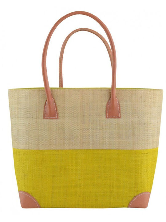 Rock Club Beach Bag - Handmade Raffia - Yellow - Beige
