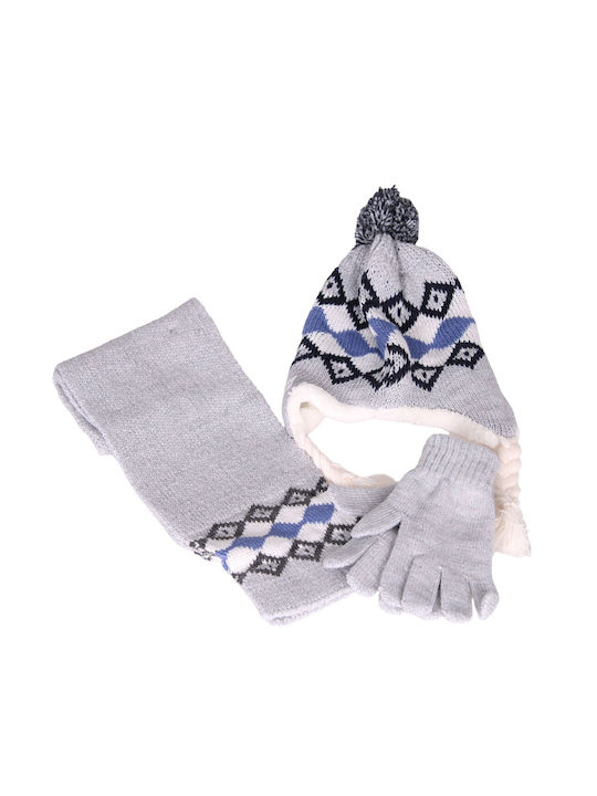 Children's set of scarf, cap and gloves 75% acrylic 20% wool and 5% elastic fur lining one size grey