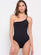 Funky Buddha One-Piece Swimsuit with One Shoulder Black