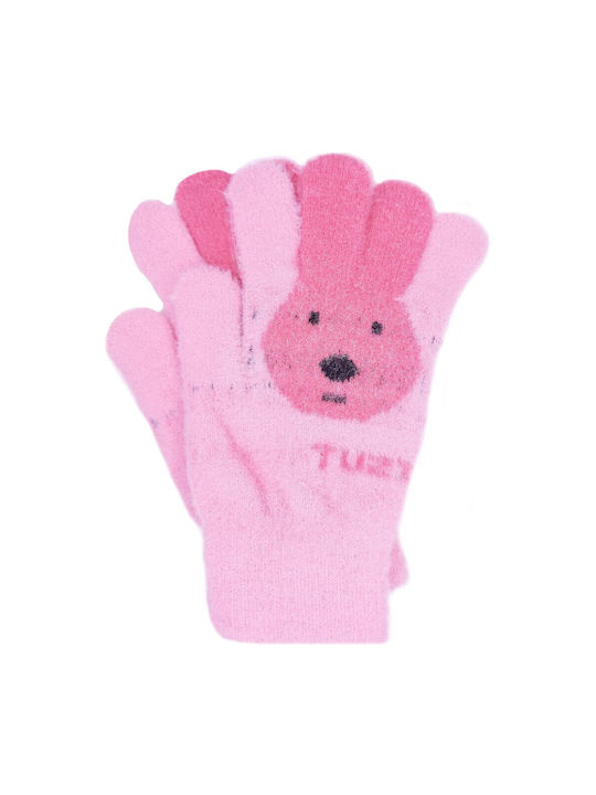 Kids Knitted Gloves Rabbit Pink