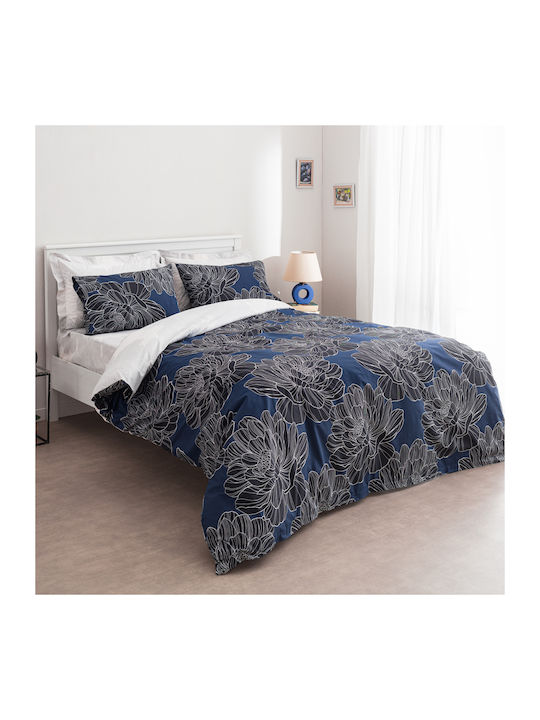Charalambidis Textiles Ντάλια Κουβερλί Υπέρδιπλο από Βαμβάκι & Πολυεστέρα Μπλε 220x230cm
