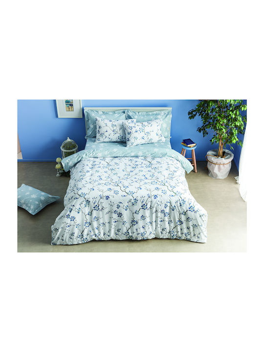 Charalambidis Textiles Almond tree Coverlet Single from Cotton & Polyester Light Blue 160x230cm